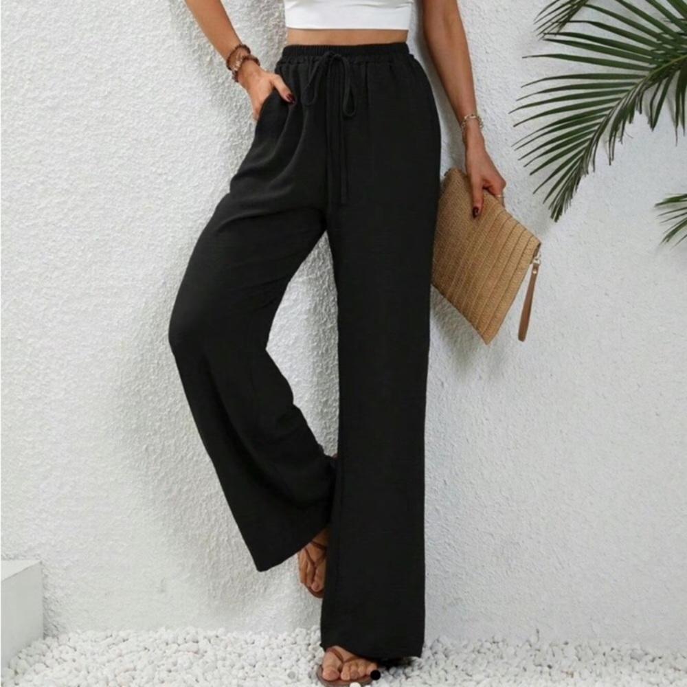dip Black Wide-Leg Linen blend Drawstring Pants